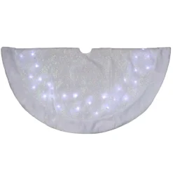 Northlight 48 In. LED White Iridescent Snowflake Christmas Tree Skirt With Faux Fur Trim