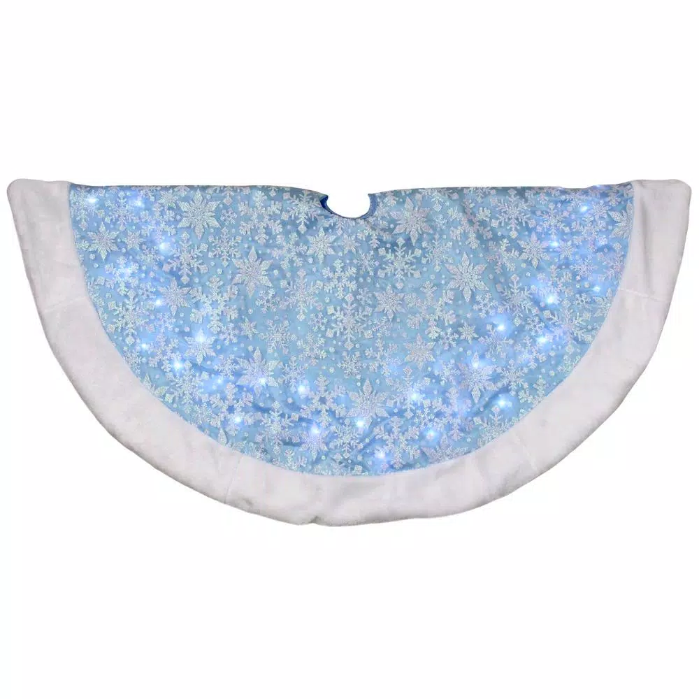 Northlight 48 In. LED Blue Iridescent Glittered Snowflakes Christmas Tree Skirt 3 Northlight 48 In. LED Blue Iridescent Glittered Snowflakes Christmas Tree Skirt