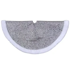 Northlight 20 In. Silver Glittered Mini Christmas Tree Skirt With Faux Fur Trim