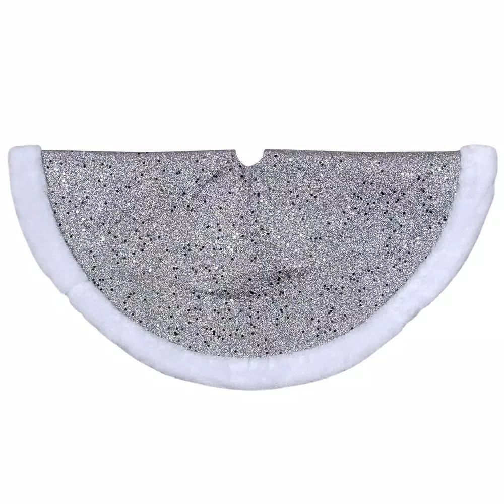 Northlight 20 In. Silver Glittered Mini Christmas Tree Skirt With Faux Fur Trim 3 Northlight 20 In. Silver Glittered Mini Christmas Tree Skirt With Faux Fur Trim