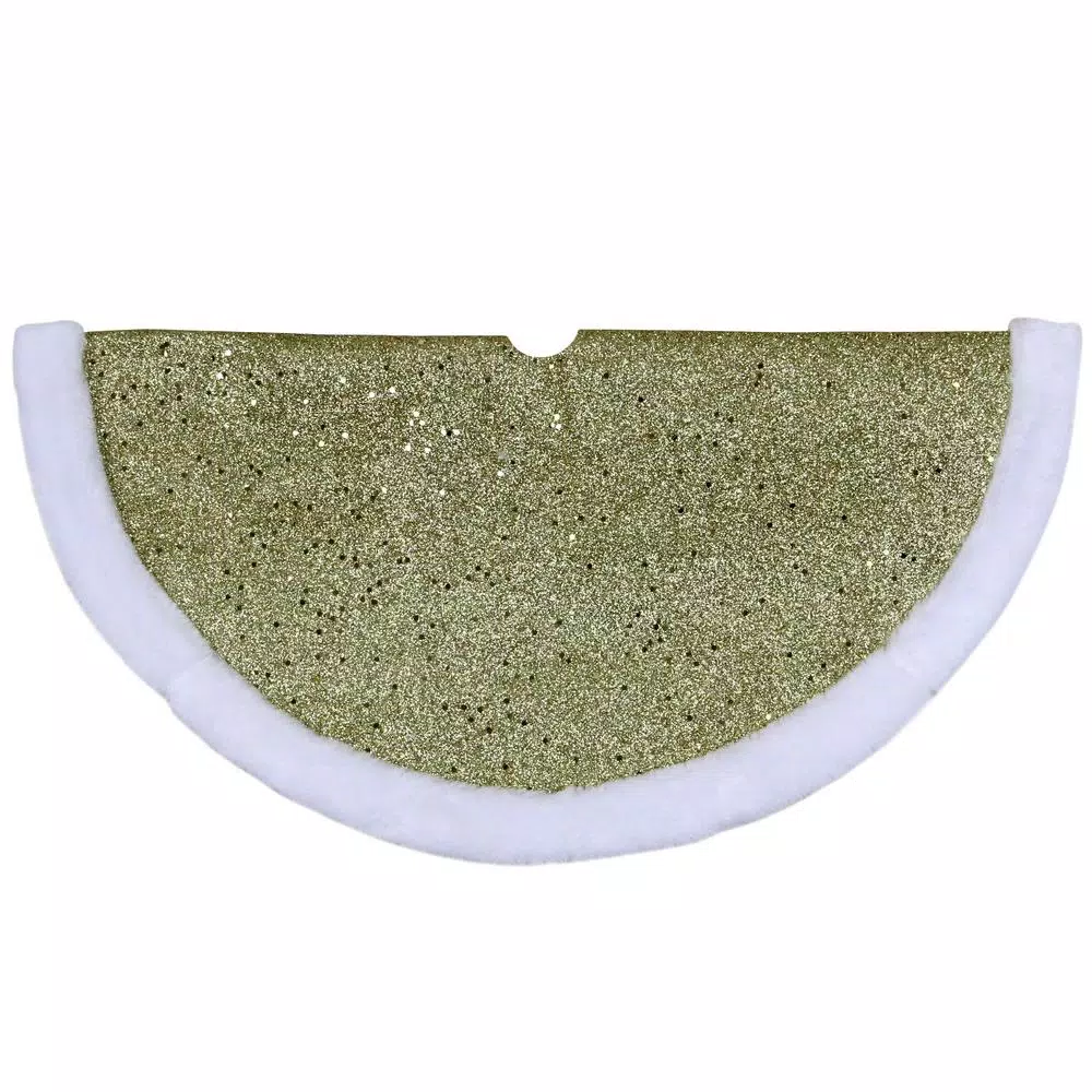 Northlight 20 In. Gold Glittered Mini Christmas Tree Skirt With Faux Fur Trim 3 Northlight 20 In. Gold Glittered Mini Christmas Tree Skirt With Faux Fur Trim