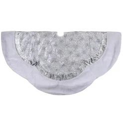 Northlight 60 In. Iridescent Sequined White And Silver Christmas Tree Skirt With Faux Fur Trim