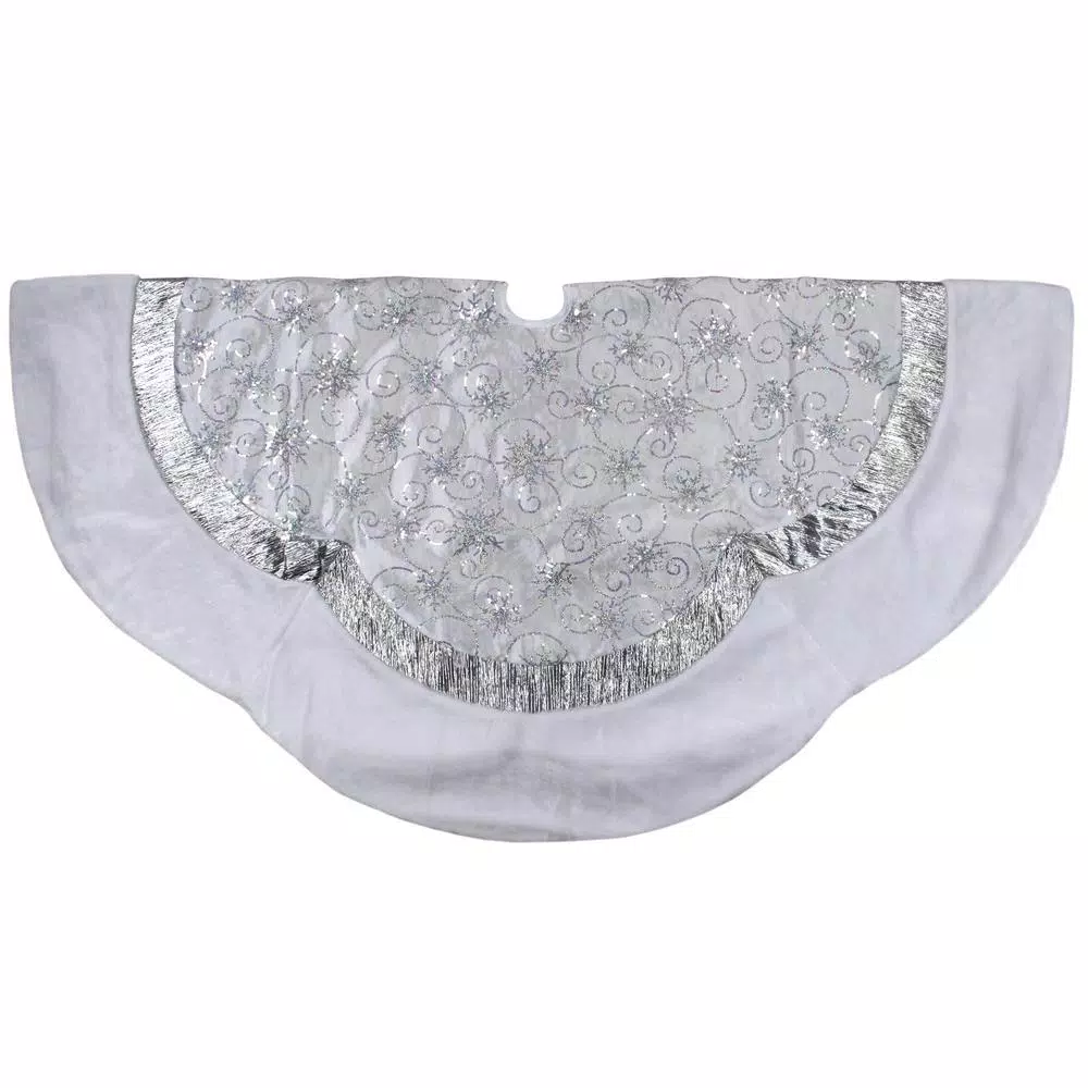 Northlight 60 In. Iridescent Sequined White And Silver Christmas Tree Skirt With Faux Fur Trim 3 Northlight 60 In. Iridescent Sequined White And Silver Christmas Tree Skirt With Faux Fur Trim