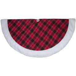 Northlight 60 In. Red And Green Plaid Christmas Tree Skirt With White Sherpa Trim