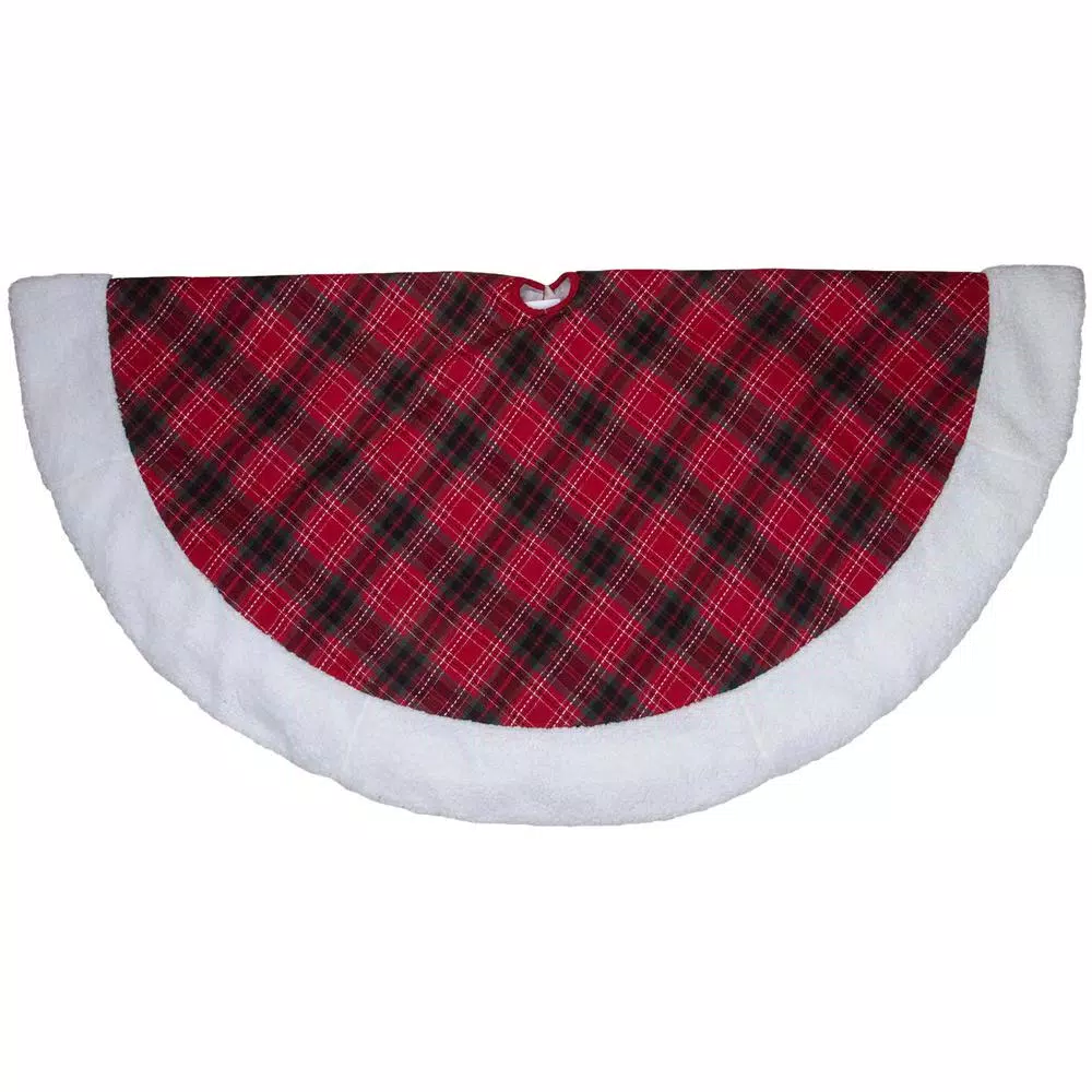 Northlight 60 In. Red And Green Plaid Christmas Tree Skirt With White Sherpa Trim 3 Northlight 60 In. Red And Green Plaid Christmas Tree Skirt With White Sherpa Trim