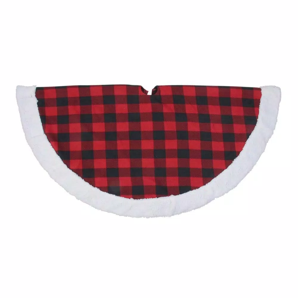 Northlight 56 In. Black And Red Buffalo Plaid With White Sherpa Christmas Tree Skirt 3 Northlight 56 In. Black And Red Buffalo Plaid With White Sherpa Christmas Tree Skirt