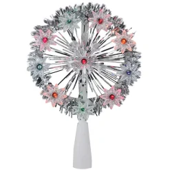 Northlight 7 In. Silver Tinsel Snowflake Starburst Christmas Tree Topper – Multi Lights