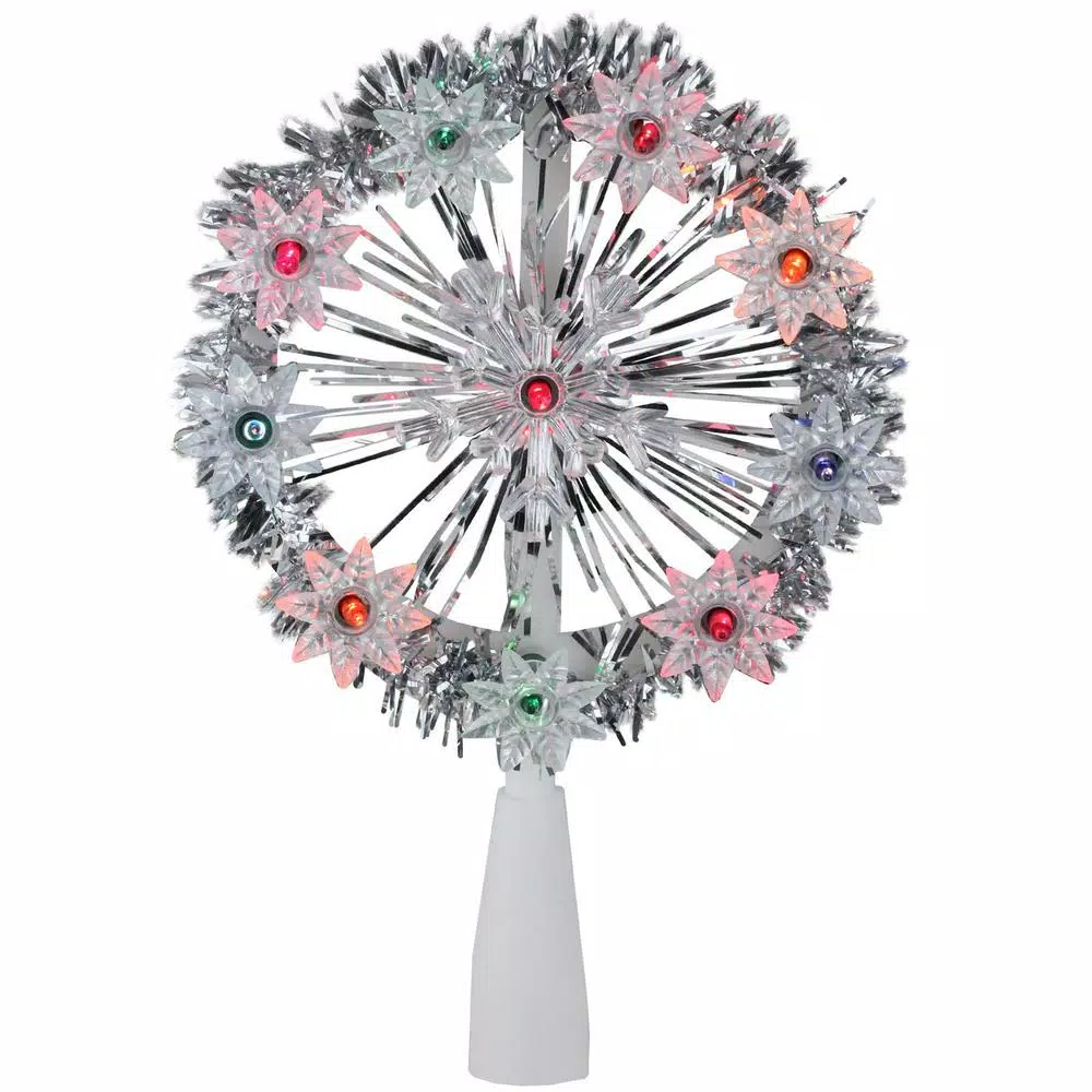 Northlight 7 In. Silver Tinsel Snowflake Starburst Christmas Tree Topper – Multi Lights 3 Northlight 7 In. Silver Tinsel Snowflake Starburst Christmas Tree Topper – Multi Lights