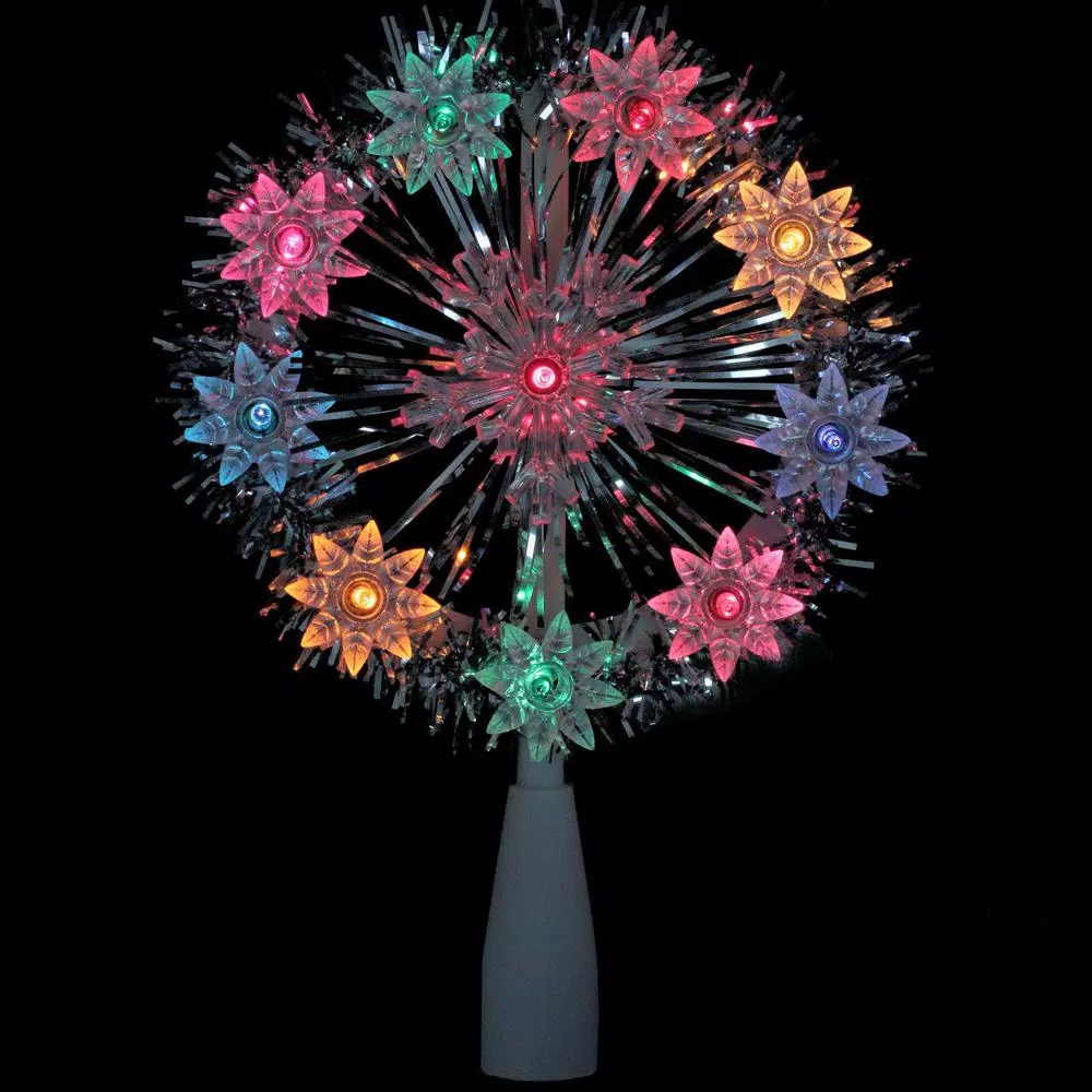 Northlight 7 In. Silver Tinsel Snowflake Starburst Christmas Tree Topper – Multi Lights 4 Northlight 7 In. Silver Tinsel Snowflake Starburst Christmas Tree Topper – Multi Lights - Image 2