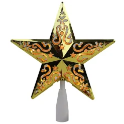 Northlight 8.5 In. Gold Star Cut-Out Design Christmas Tree Topper – Clear Lights