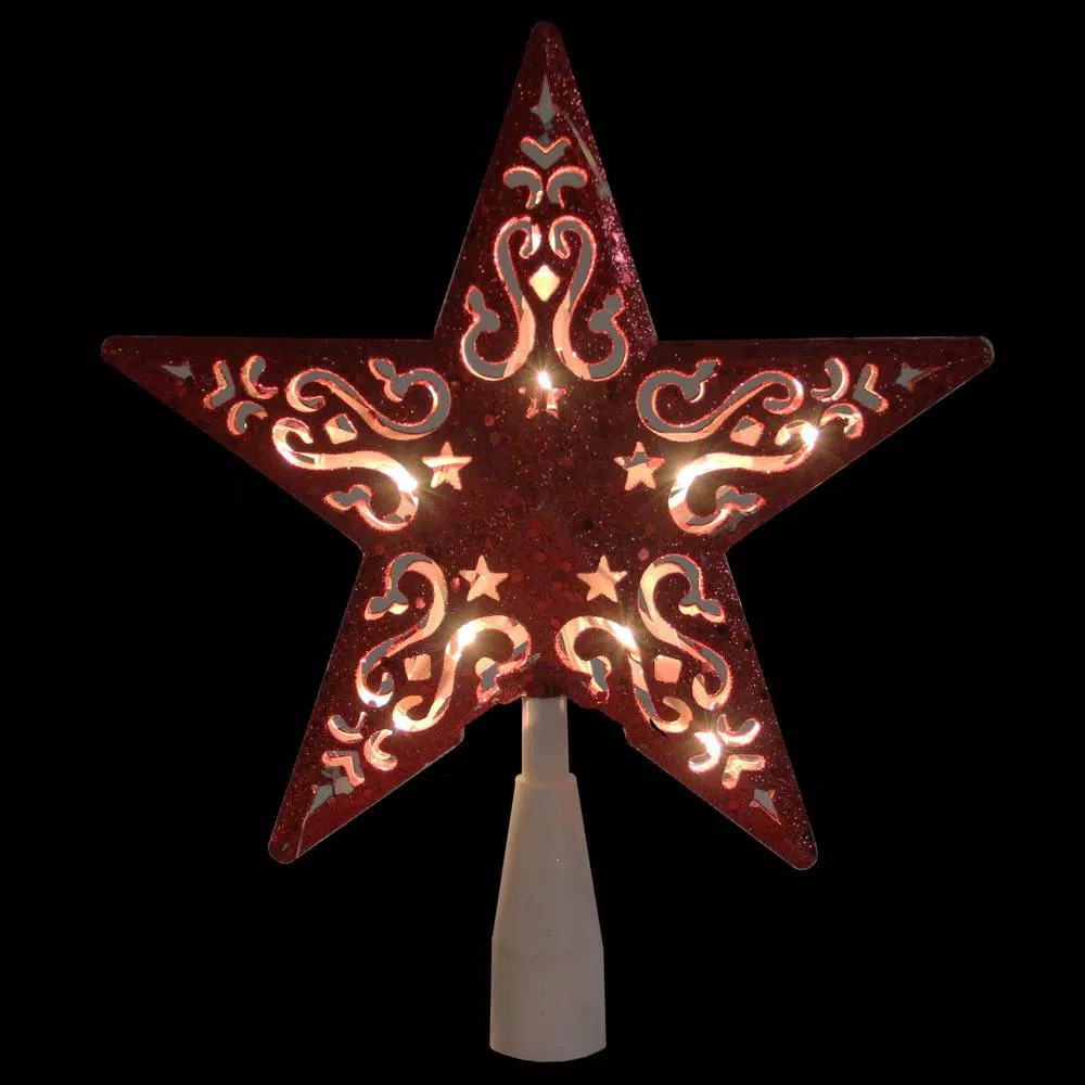 Northlight 8.5 In. Red Glitter Star Cut-Out Design Christmas Tree Topper – Clear Lights 4 Northlight 8.5 In. Red Glitter Star Cut-Out Design Christmas Tree Topper – Clear Lights - Image 2
