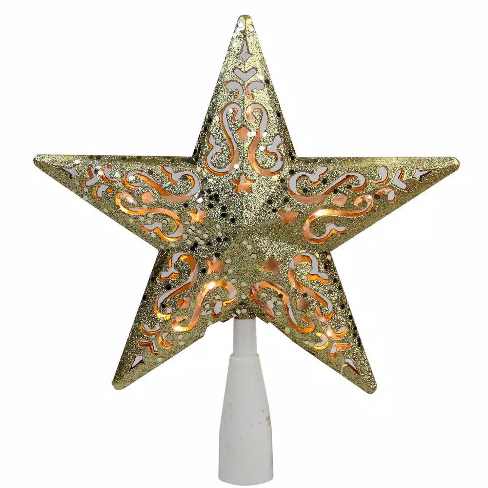 Northlight 8.5 In. Gold Glitter Star Cut-Out Design Christmas Tree Topper – Clear Lights 3 Northlight 8.5 In. Gold Glitter Star Cut-Out Design Christmas Tree Topper – Clear Lights