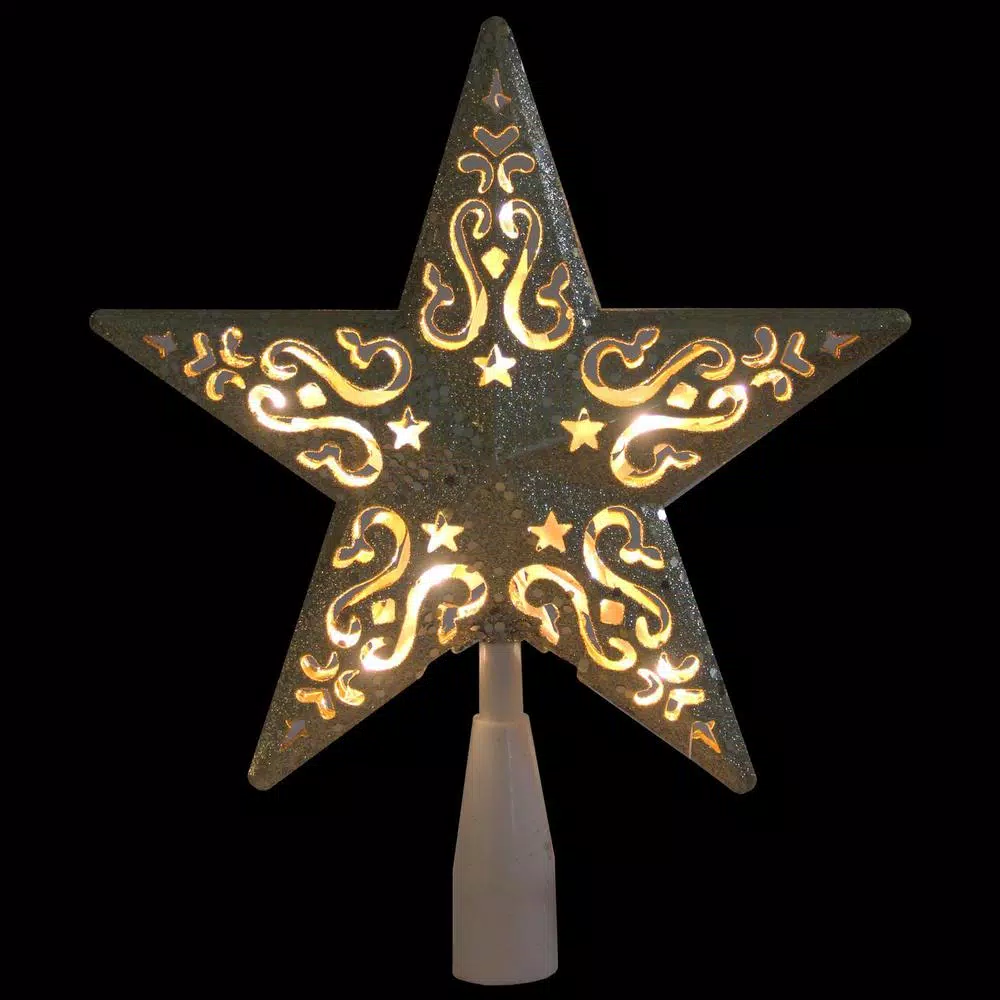 Northlight 8.5 In. Gold Glitter Star Cut-Out Design Christmas Tree Topper – Clear Lights 4 Northlight 8.5 In. Gold Glitter Star Cut-Out Design Christmas Tree Topper – Clear Lights - Image 2