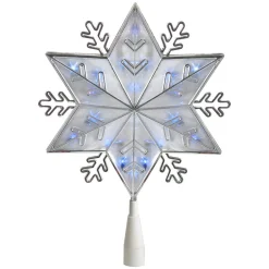 Northlight 10 In. Silver 8-Point Snowflake Christmas Tree Topper – Blue Lights
