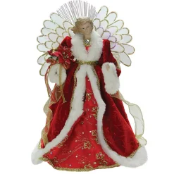 Northlight 14.5 In. Lighted B/O Fiber Optic Angel With Red Gown Christmas Tree Topper