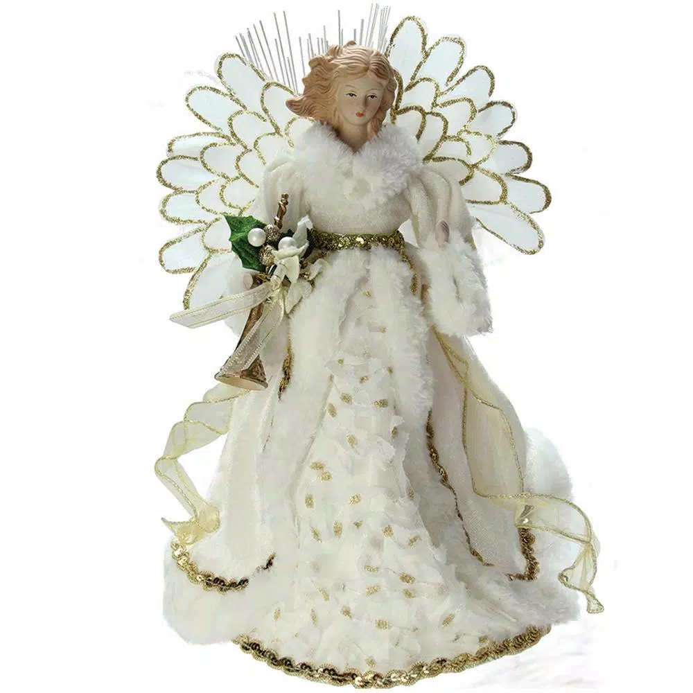 Northlight 14 In. Lighted B/O Fiber Optic Angel In Cream And Gold Gown Christmas Tree Topper 3 Northlight 14 In. Lighted B/O Fiber Optic Angel In Cream And Gold Gown Christmas Tree Topper