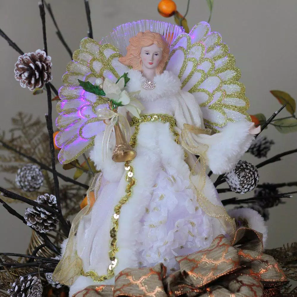 Northlight 14 In. Lighted B/O Fiber Optic Angel In Cream And Gold Gown Christmas Tree Topper 4 Northlight 14 In. Lighted B/O Fiber Optic Angel In Cream And Gold Gown Christmas Tree Topper - Image 2
