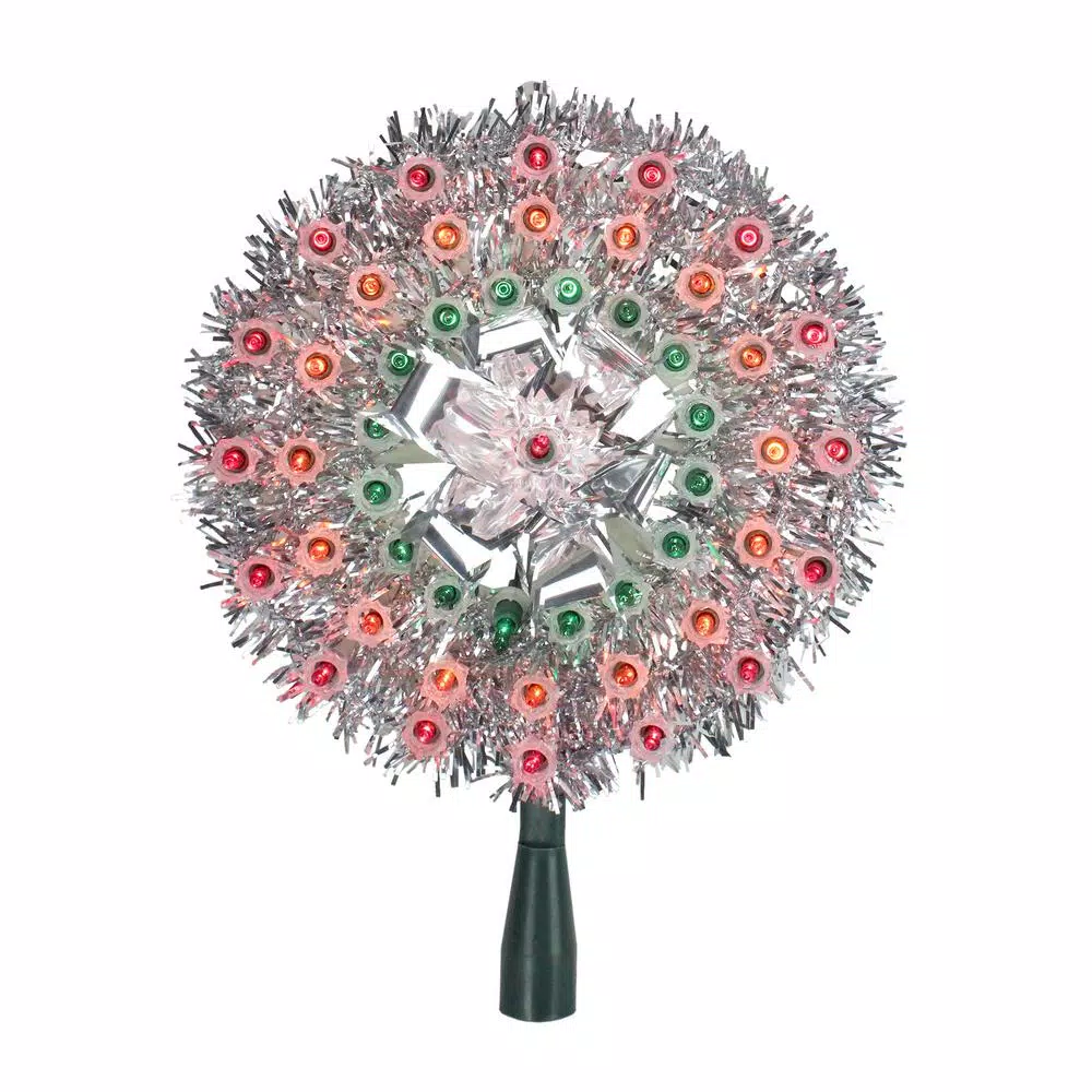 Northlight 8 In. Lighted Silver Tinsel Starburst Christmas Tree Topper With Multi-Lights 3 Northlight 8 In. Lighted Silver Tinsel Starburst Christmas Tree Topper With Multi-Lights