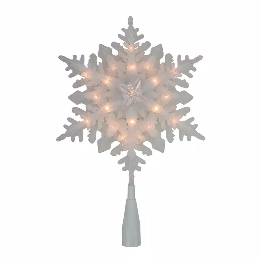 Northlight 10 In. Lighted White Snowflake Christmas Tree Topper With Clear Lights 2 Northlight 10 In. Lighted White Snowflake Christmas Tree Topper With Clear Lights
