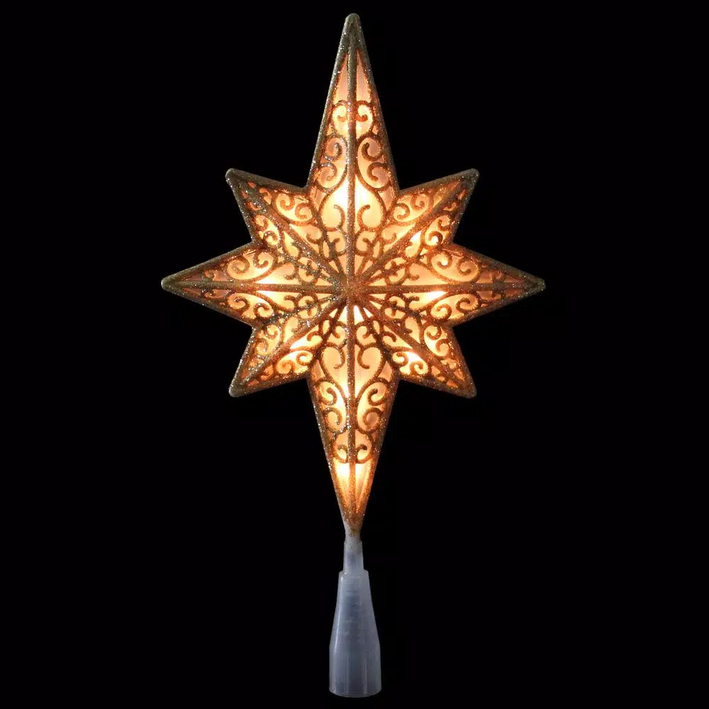Northlight 10 In. Frosted Star Of Bethlehem With Gold Scrolling Christmas Tree Topper In Clear Lights 3 Northlight 10 In. Frosted Star Of Bethlehem With Gold Scrolling Christmas Tree Topper In Clear Lights