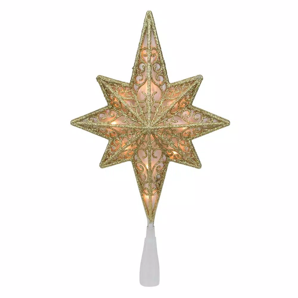 Northlight 10 In. Frosted Star Of Bethlehem With Gold Scrolling Christmas Tree Topper In Clear Lights 4 Northlight 10 In. Frosted Star Of Bethlehem With Gold Scrolling Christmas Tree Topper In Clear Lights - Image 2