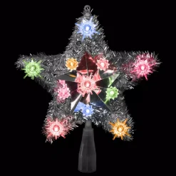 Northlight 9 In. Lighted Silver Tinsel Star Christmas Tree Topper In Multi-Lights