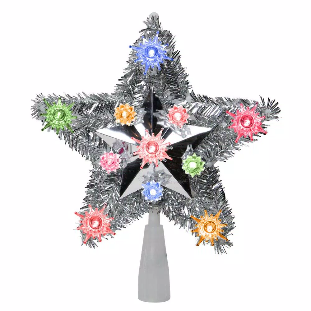 Northlight 9 In. Lighted Silver Tinsel Star Christmas Tree Topper In Multi-Lights 4 Northlight 9 In. Lighted Silver Tinsel Star Christmas Tree Topper In Multi-Lights - Image 2