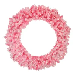 Northlight 36 In. Pre-Lit Flocked Pink Artificial Christmas Wreath With Clear Lights