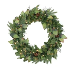 Northlight 30 In. Pre-Lit Mixed Winter Pine Artificial Christmas Wreath With Clear Lights
