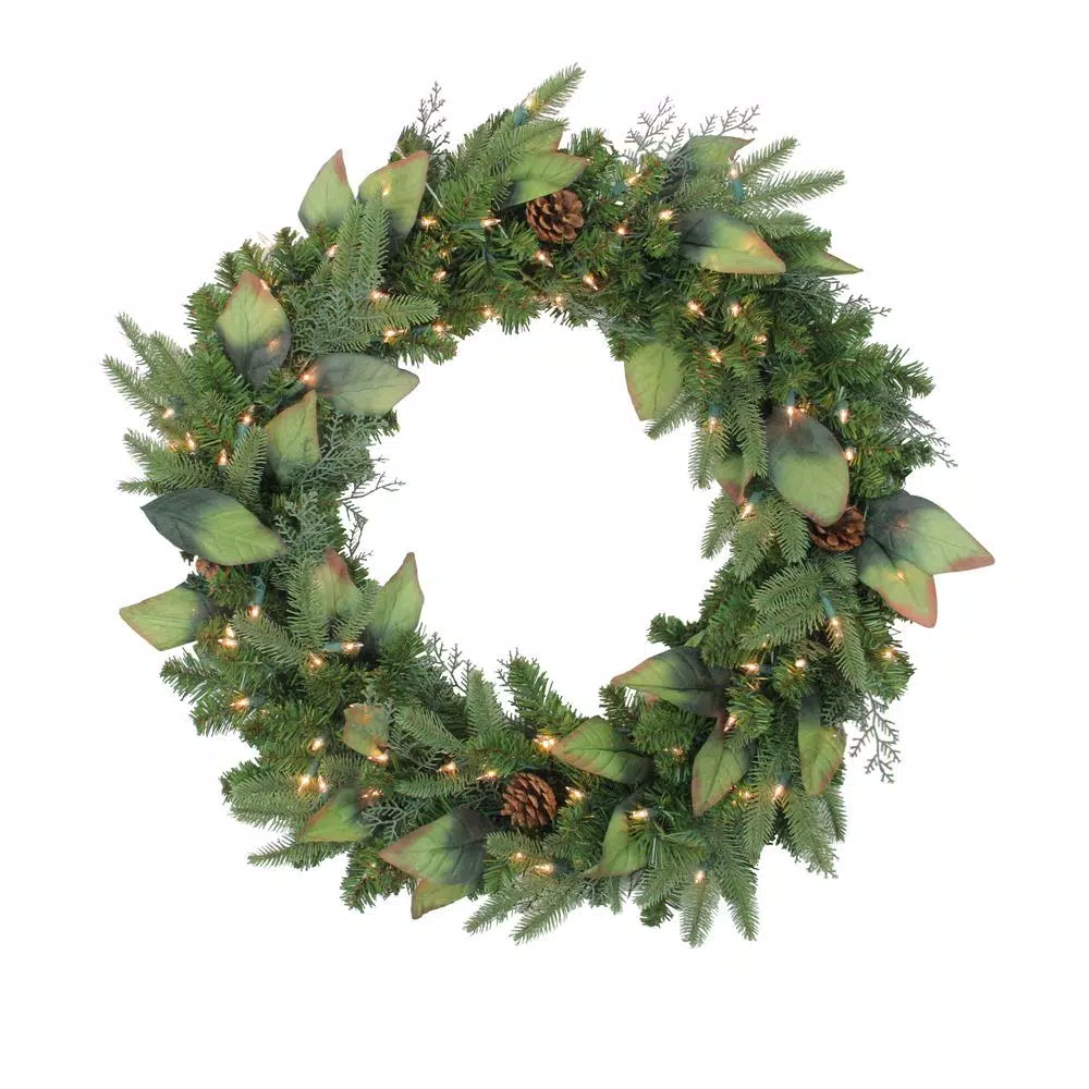 Northlight 30 In. Pre-Lit Mixed Winter Pine Artificial Christmas Wreath With Clear Lights 3 Northlight 30 In. Pre-Lit Mixed Winter Pine Artificial Christmas Wreath With Clear Lights