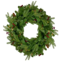 Northlight 24 In. Pre-Lit Mixed Winter Berry Pine Artificial Christmas Wreath – Clear Lights