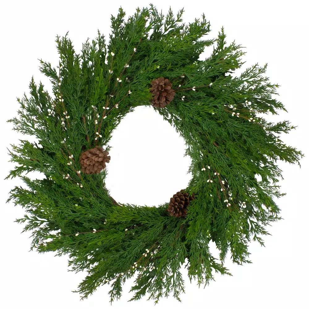 Northlight 32 In. Unlit Green Cypress With Pinecones And White Berries Artificial Christmas Wreath 3 Northlight 32 In. Unlit Green Cypress With Pinecones And White Berries Artificial Christmas Wreath