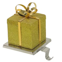 Northlight 6 In. Gold Glittered Gift Box Shaped Christmas Stocking Holder