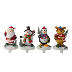 Northlight 5.75 In. Plastic Santa Snowman Penguin And Reindeer Christmas Stocking Holders (Set Of 4)