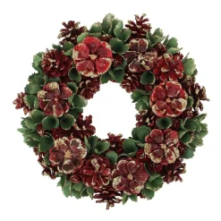 Northlight 13.5 In. Unlit Red And Green Floral And Pine Cone Wooden Christmas Wreath
