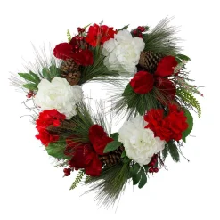 Northlight 24 In. Unlit Red And White Peony And Amaryllis Floral Grapevine Christmas Wreath