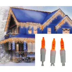 Sienna Set Of 70 Orange Gold LED M5 Icicle Christmas Lights – White Wire