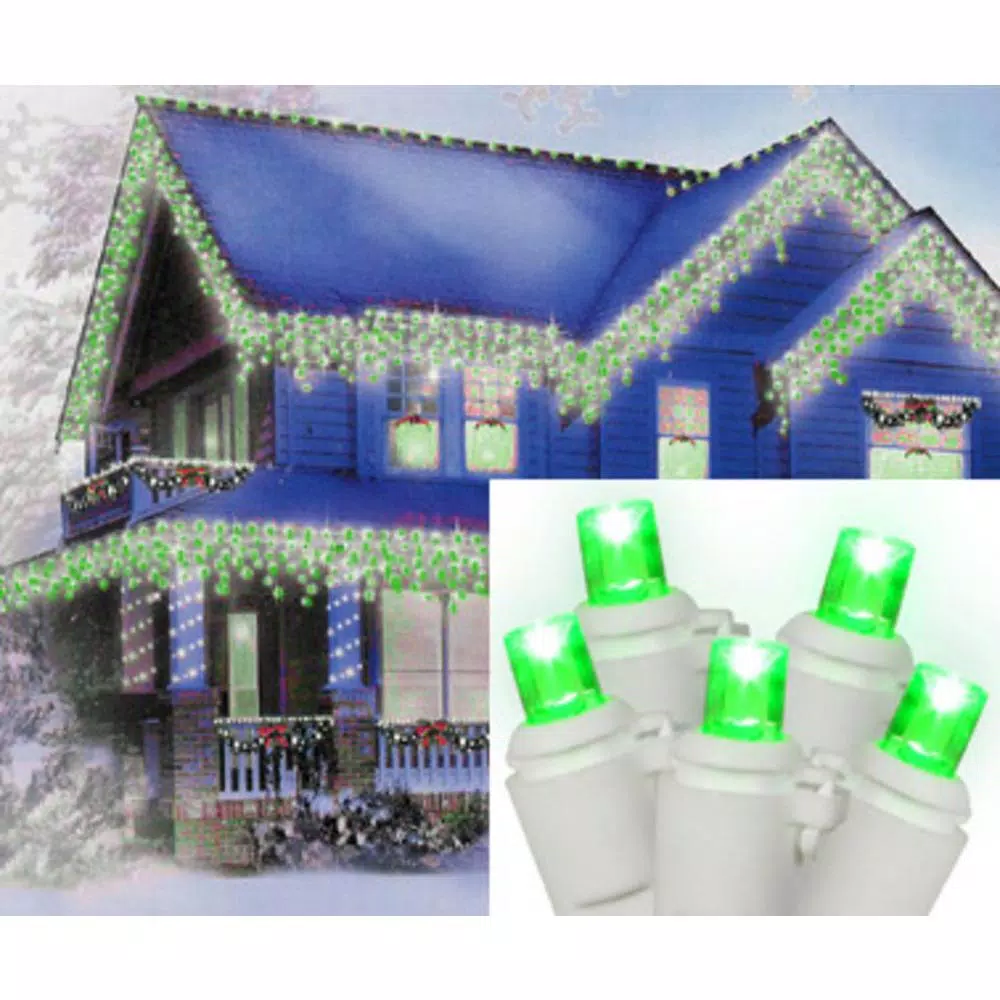 Sienna 70-Light LED Green Wide Angle Icicle Christmas Lights With White Wire 3 Sienna 70-Light LED Green Wide Angle Icicle Christmas Lights With White Wire