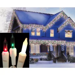 Sienna Set Of 100 Red Green And Frosted Clear Mini Icicle Christmas Lights – White Wire
