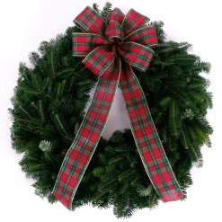 VAN ZYVERDEN 24 In. Live Fresh Cut Blue Ridge Mountain Decorated Fraser Fir Christmas Wreath With Bow