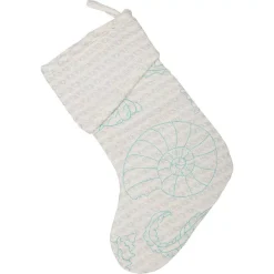 VHC Brands 15 In. Cotton/Metallic Thread Arielle Bright White Coastal Christmas Decor Stocking
