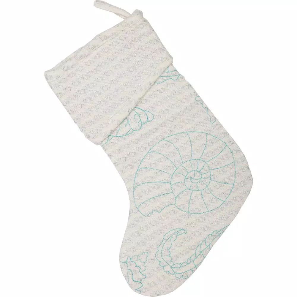 VHC Brands 15 In. Cotton/Metallic Thread Arielle Bright White Coastal Christmas Decor Stocking 3 VHC Brands 15 In. Cotton/Metallic Thread Arielle Bright White Coastal Christmas Decor Stocking