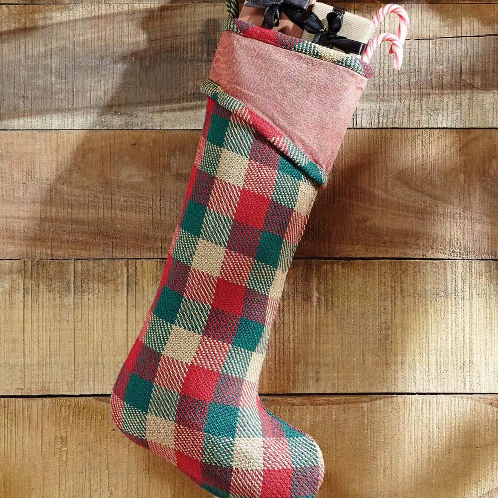 VHC Brands 20 In. Cotton Reed Ruby Red Rustic Christmas Decor Stocking 4 VHC Brands 20 In. Cotton Reed Ruby Red Rustic Christmas Decor Stocking - Image 2