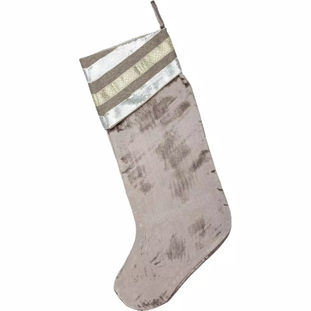 VHC Brands 20 In. Viscose/Polyester Allura Dove Grey Glam Christmas Decor Stocking 4 VHC Brands 20 In. Viscose/Polyester Allura Dove Grey Glam Christmas Decor Stocking - Image 2