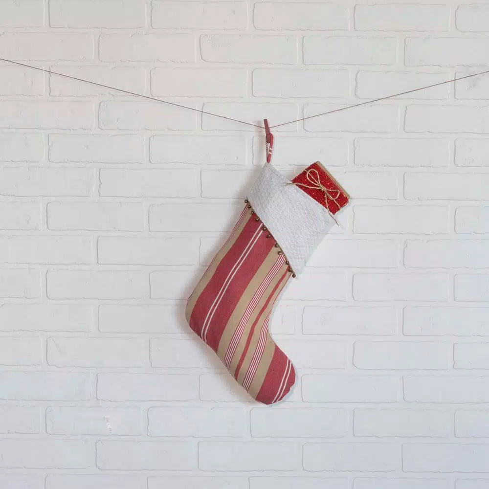 VHC Brands 15 In. 100% Cotton Vintage Stripe Candy Apple Red Farmhouse Christmas Decor Stocking 4 VHC Brands 15 In. 100% Cotton Vintage Stripe Candy Apple Red Farmhouse Christmas Decor Stocking - Image 2