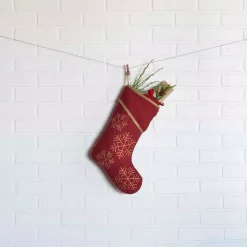 VHC Brands 15 In. Cotton/Nylon Revelry Brick Red Traditional Christmas Decor Stocking -Alpine Corporation Shop vhc brands christmas stockings 31990 31 1000