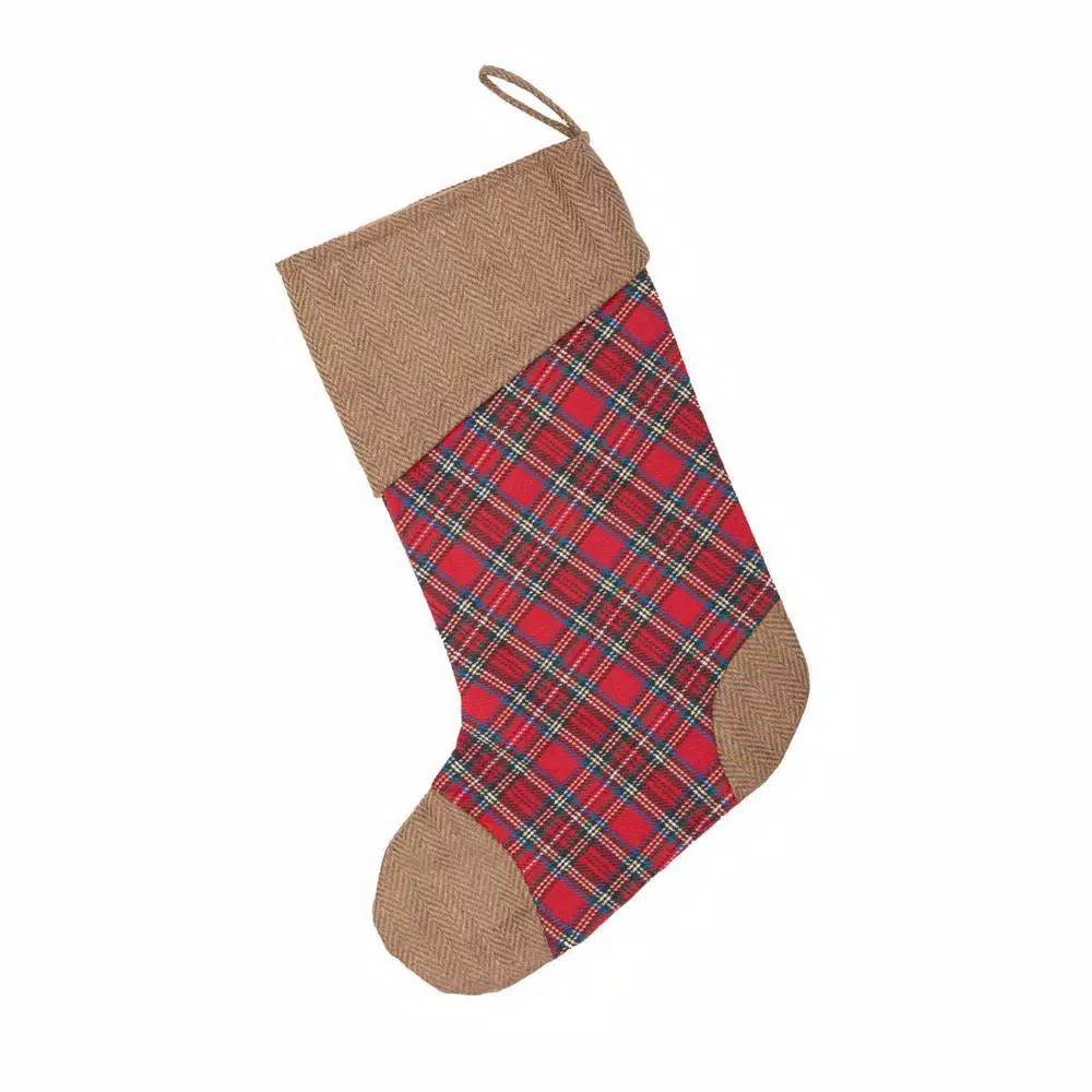 VHC Brands 15 In. Cotton Gavin Cherry Red Rustic Christmas Decor Stocking 4 VHC Brands 15 In. Cotton Gavin Cherry Red Rustic Christmas Decor Stocking - Image 2