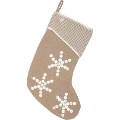 VHC Brands 15 In. Cotton Pearlescent Natural Tan Coastal Christmas Decor Stocking