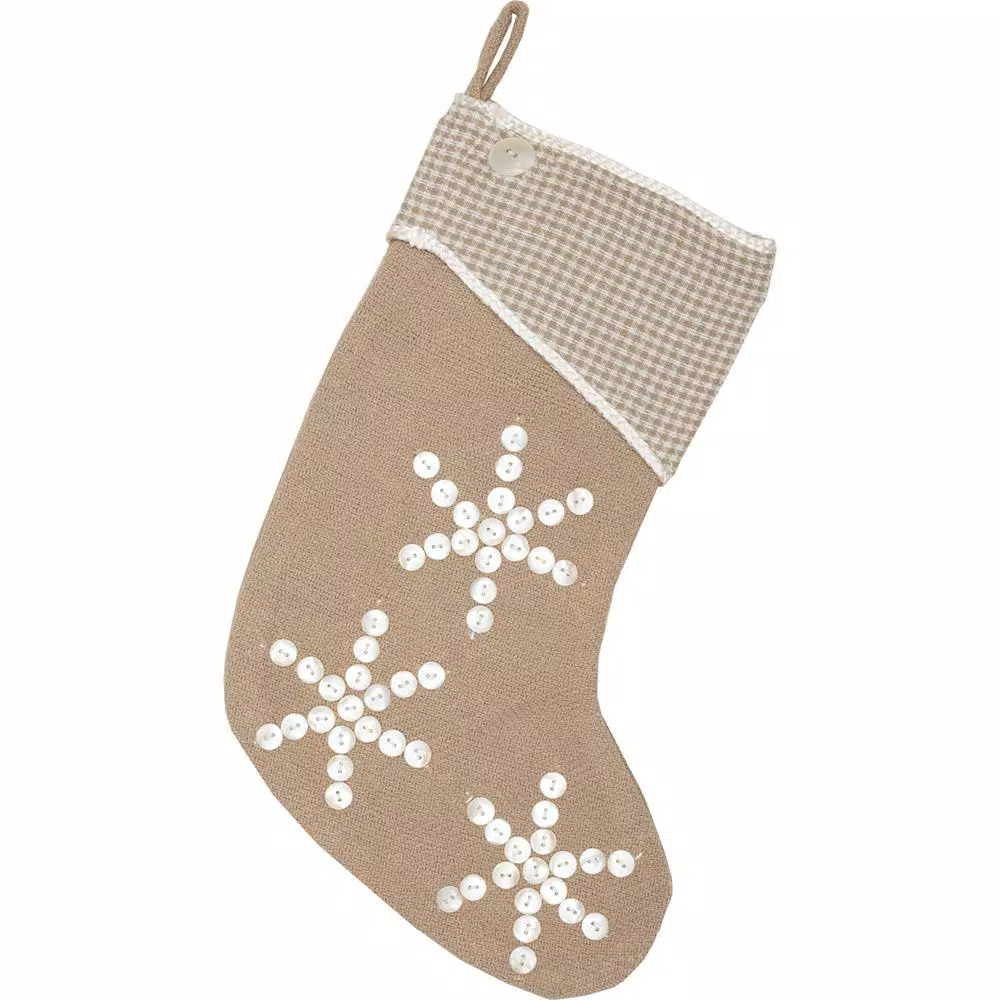 VHC Brands 15 In. Cotton Pearlescent Natural Tan Coastal Christmas Decor Stocking 3 VHC Brands 15 In. Cotton Pearlescent Natural Tan Coastal Christmas Decor Stocking