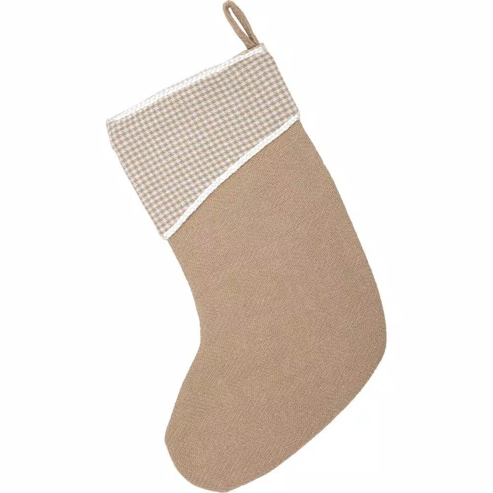 VHC Brands 15 In. Cotton Pearlescent Natural Tan Coastal Christmas Decor Stocking 4 VHC Brands 15 In. Cotton Pearlescent Natural Tan Coastal Christmas Decor Stocking - Image 2